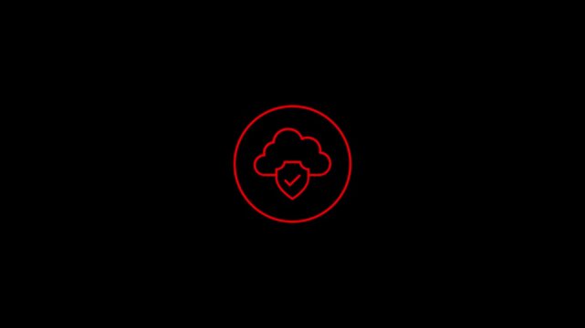 Red Cloud Security Shield Icon on Dark Background, Cybersecurity Protection Symbol for Data Privacy, Network Defense, Digital Safety, Technology Branding, and Corporate Identity