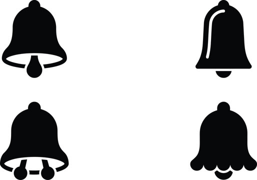 Set of four black silhouettes of simple hand bells with hand bell black icon vector icon white background graphic resource silhouette