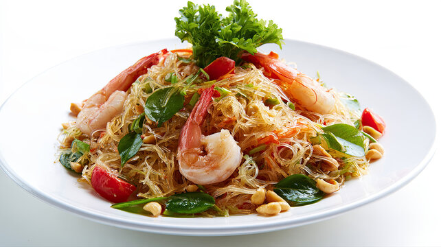 yum woon sen glass noodle salad on white background
