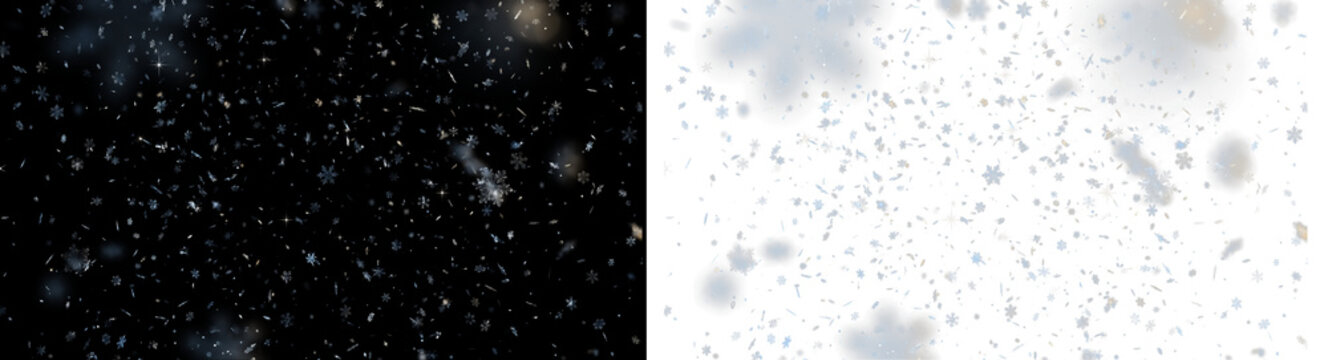 Png snowflakes falling down animation on black and transparent background