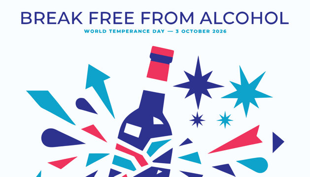 Broken alcohol bottle graphic design for world temperance day awareness campaign