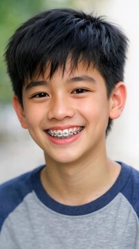 Smiling Asian Boy with Dental Braces