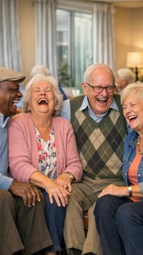 Group of Senior Friends Laughing Joyfully during a Social Gathering