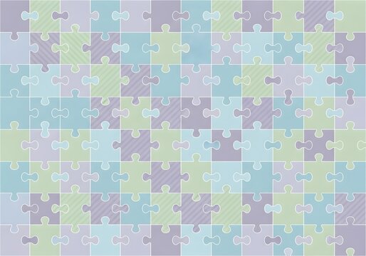 Full frame pastel jigsaw puzzle pattern background featuring interlocking pieces in soft colors