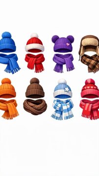 Collection of Colorful Knit Winter Beanies and Scarves