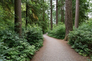 Obraz premium The Forest Path Through Tall Trees Amid Lush Green Woodland