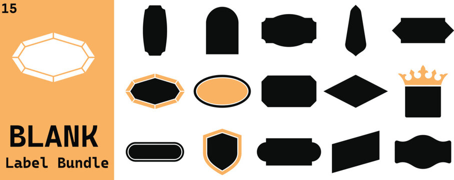 Collection of blank label silhouettes in various shapes and a peach background badge banner black branding capsule chevron corporate crest design diamond emblem framework graphic