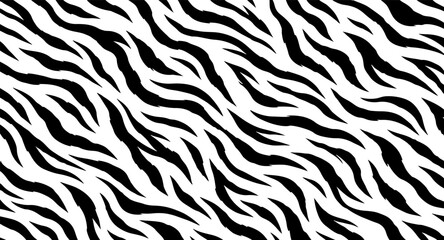 Fototapeta premium Black and White Tiger Stripe Pattern with Flowing Curved Lines, Abstract Wild Animal Print Background