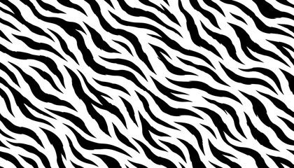 Fototapeta premium Bold Black and White Tiger Stripe Animal Print Pattern with Smooth Flowing Curves, Abstract Wildlife Background