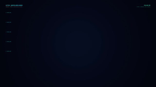 Advanced Quantum Financial Data Visualization of Cryptocurrency Order Book Lattice with Digital HUD Elements, Abstract Trading Information, and Pixelated Grid on Dark Background