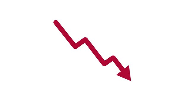 Animated Red Arrow Downward Chart Line for Financial Loss and Crisis