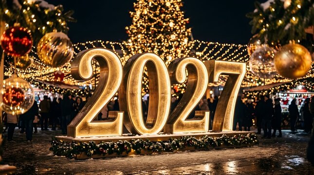 Celebrating the arrival of the year 2027 with dazzling fireworks illuminating the night sky marking a fresh start filled with hope joy and exciting possibilities