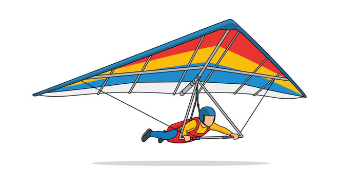Hang glider with pilot flies through the air colorful vector illustration