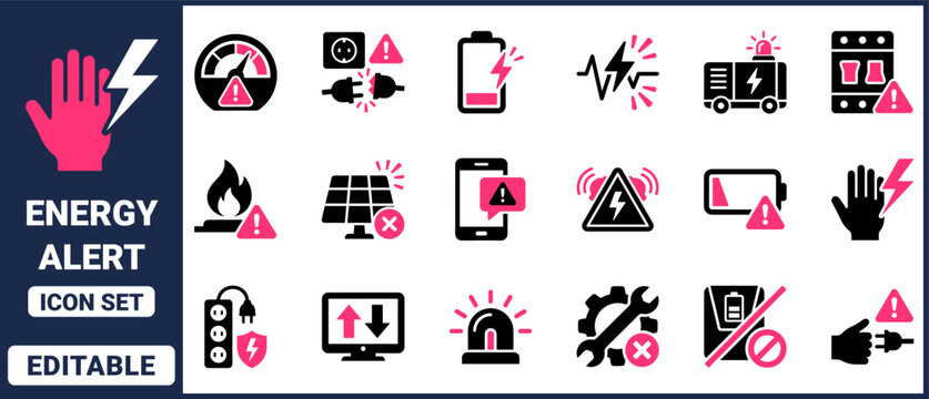 Energy alert icon set with warning symbols and hazard signs. conceptual illustration for safety and electrical danger