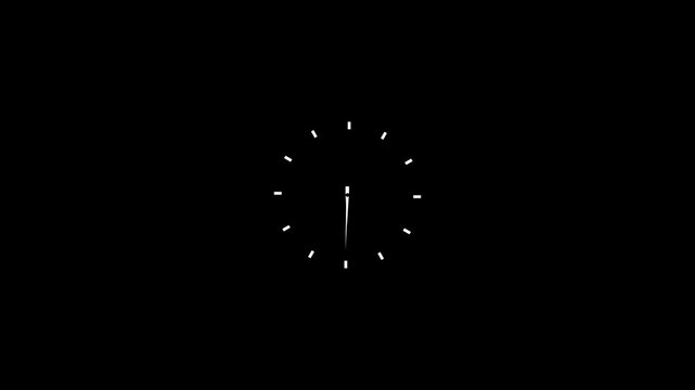 Clock spinning, watch animation on transparent background with alpha channel.  Clock icon flat style. 12 hours clock dial , twenty-four hours time lapse animation. Analog clock spinning animation.