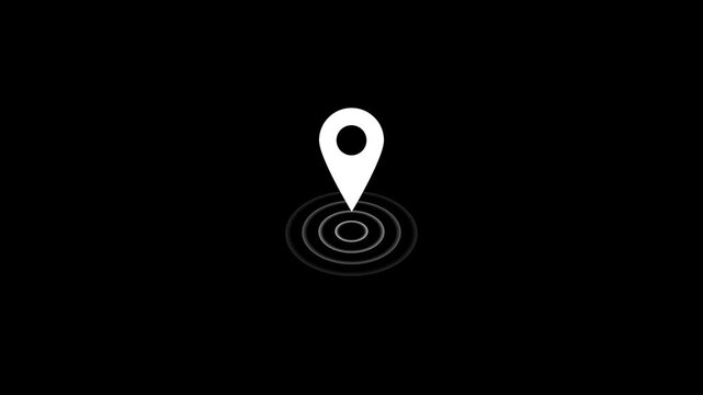 GPS location pointer animated with radio wave, location map pointer with pin icon and location animation  4k animation video on black  background with alpha channel.