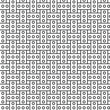 Seamless black and white geometric pattern resembling interlocking brickwork or building blocks