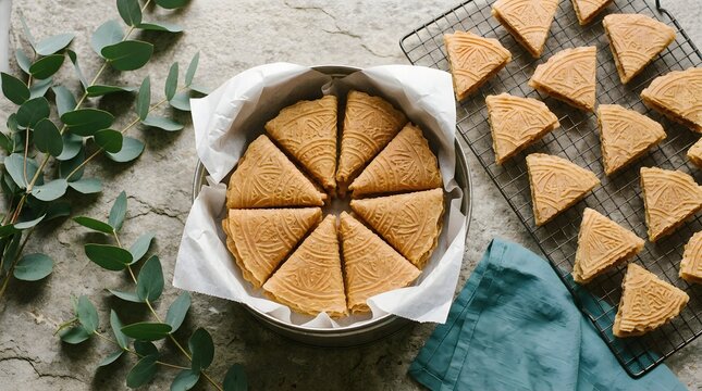 Traditional Kuih Kapit or Chinese Love Letter wafers with intricate decorative patterns neatly arranged in a circular tin container, perfect for Lunar New Year and cultural festivities.