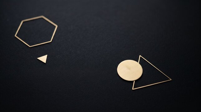 Geometric shapes including a hexagon triangle circle and square arranged on a black textured background