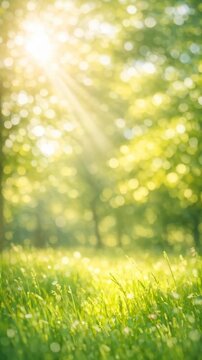 Dreamy Meadow with Golden Sunlight and Bokeh Forest Background