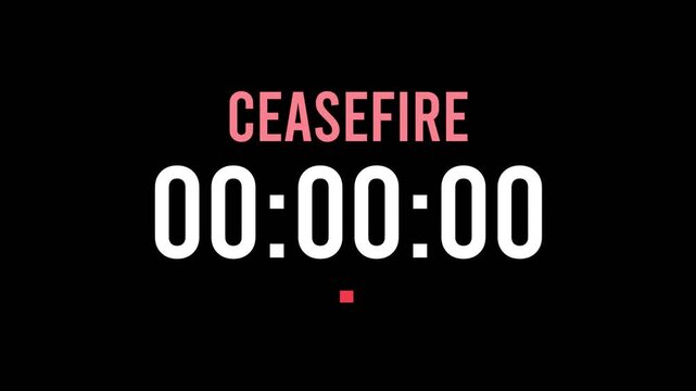 Ceasefire is about to happen soon. Upcoming ceasefire, approaching in the near future. Ceasefire almost here, in a short time - a countdown timer counting seconds the this event.