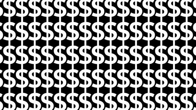 Minimalist monochrome dollar sign pattern infinite grid dynamic visual background finance business