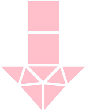 Pink geometric mosaic arrow down downward direction icon isolated on transparent PNG background