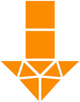 Orange geometric mosaic arrow down downward direction icon isolated on transparent PNG background
