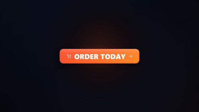Order today text displayed on an orange rounded button with shopping cart icon arrow and soft glowing effect