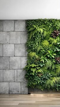 Interior Wall with Concrete Blocks and Green Living Wall