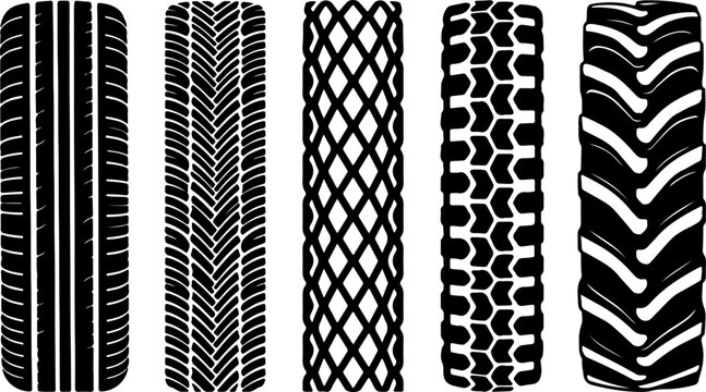 tire tread pattern collection with automotive wheel traction designs
