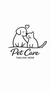 Pet Care Logo Featuring Minimalist Line Art of a Dog and Cat