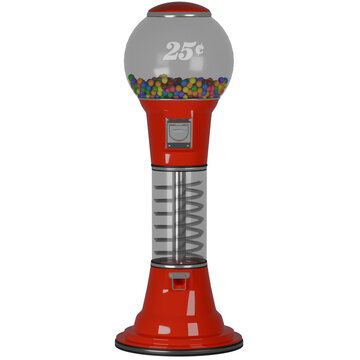 Vintage red gumball machine with colorful candy
