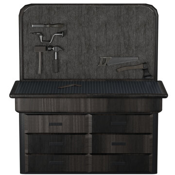 Wooden crafting workbench with tools