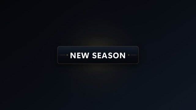 New season text displayed inside a dark rounded product label with decorative side lines and subtle glowing effect