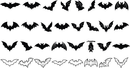 Fototapeta premium large collection of black isolated halloween bat silhouettes and flying line art design elements vector 