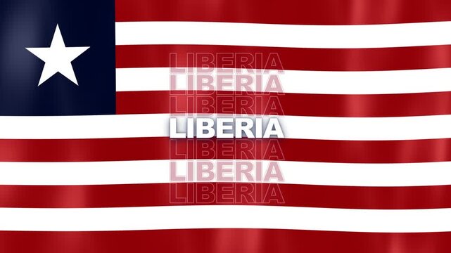 Waving Liberia Flag With Red And White Stripes Blue Canton White Star And Repeated Liberia Text