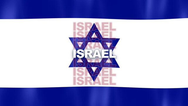 Waving Israel Flag With Blue And White Stripes Star Of David And Repeated Israel Text