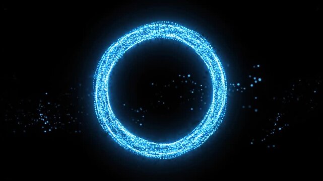 Glowing blue particle circle background. Futuristic energy ring sparkling dust light dots, abstract technology, sci-fi portal or digital wave effect modern visuals digital presentation effect backdrop