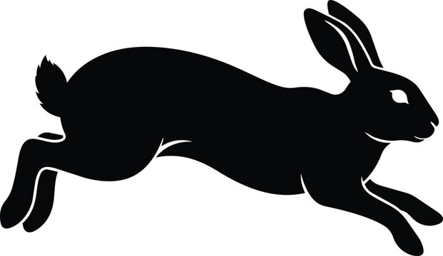 Rabbit running in motion captured as a solid black silhouette graphic against a plain background.