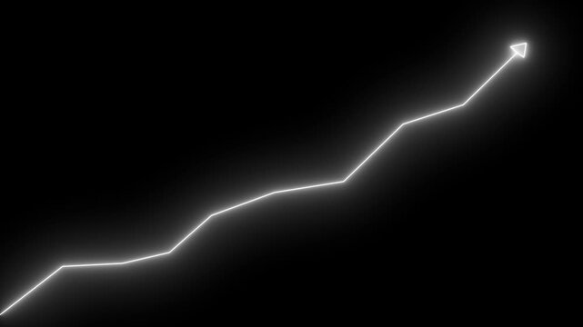 Glowing neon line market Recovery Concept. Successful growth trend red line graph going Up. Abstract neon line arrow business graph on dark background