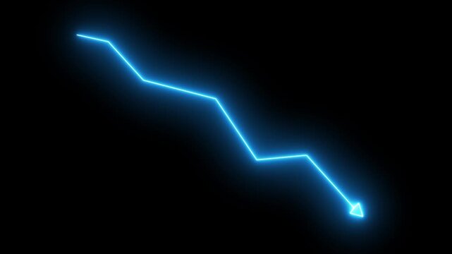 Global business line animation. Abstract glowing neon line business graph growth arrow to down arrow.