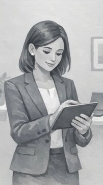 Professional Woman in Suit Using Tablet