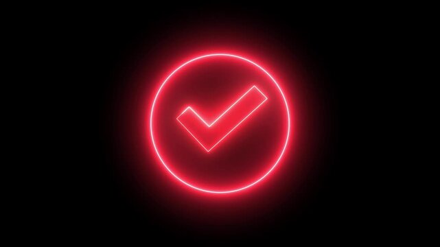 Animation of check mark icon background. black Neon Tick mark icon seamless loop. Glowing neon line Tick mark or confirm icon animation. Minimal ...