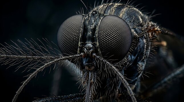 Extreme macro close up of a mosquito head