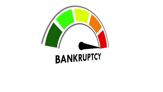 bankruptcy level with barometer tachometer meter on black background. Ideal for finance, business, risk, and educational visuals