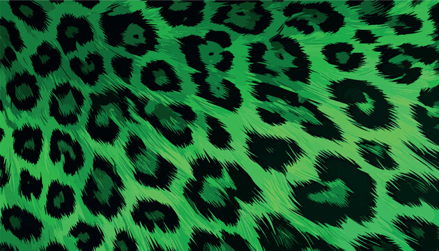 Abstract green leopard print vector illustration. Seamless animal skin texture background, vibrant emerald neon spots for fashion textile design, modern banner wallpaper, jungle aesthetic background.