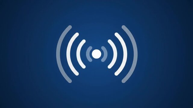 Wireless signal animation displaying concentric waves expanding from center on dark blue background representing connectivity in digital motion footage clip