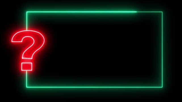 Neon Sign light Question mark . Quiz trivia game competition. Glowing large advertisement in concept on transparent black background. 4 video animation