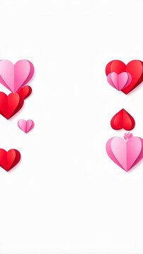 Stylized Red and Pink 3D Hearts on White Background